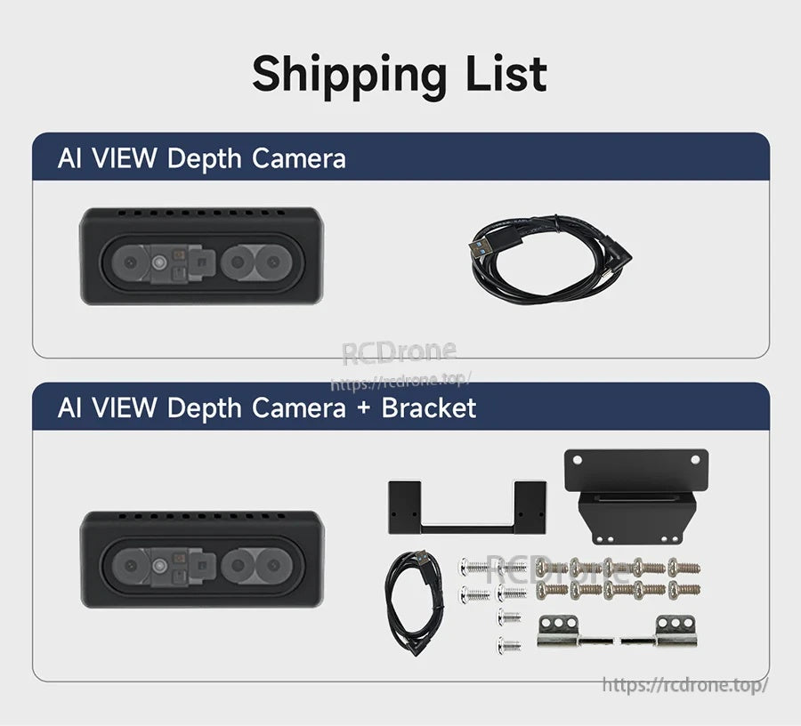 Yahboom AI VIEW binocular structured-light 3D depth camera with USB-C cable, mounting bracket, and screws