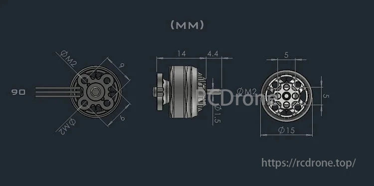 AMAX 1106 Competition Brushless Motor, AMAX 1106 brushless motor, 3300-6500KV, 1.5mm shaft, for 2S-3S FPV Toothpick Cinewhoop drones, dimensions in mm.