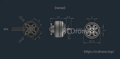 AMAX 1106 Competition Brushless Motor, AMAX 1106 brushless motor, 3300-6500KV, 1.5mm shaft, for 2S-3S FPV Toothpick Cinewhoop drones, dimensions in mm.