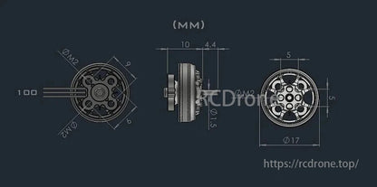 AMAX 1303 motor, 100mm long, 17mm diameter, and 1.5mm shaft, is ideal for 2-inch FPV drones.