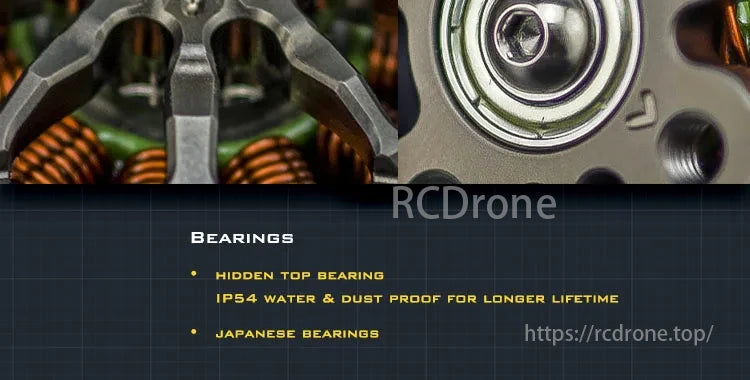 AMAX 2207 Bando Competition Brushless Motor, AMAX 2207 motor with hidden bearing, IP54 protection, Japanese bearings for longevity.