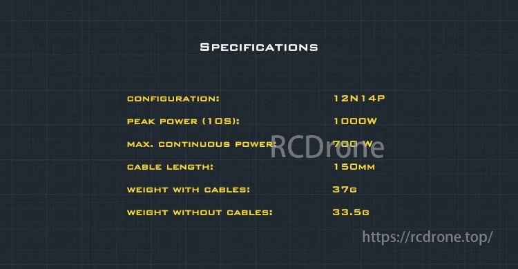 AMAX 2207 Bando Competition Brushless Motor, AMAX 2207 Bando motor features 12N14P, 1000W peak, 700W continuous power, 150mm cables, weighing 37g with cables and 33.5g without.