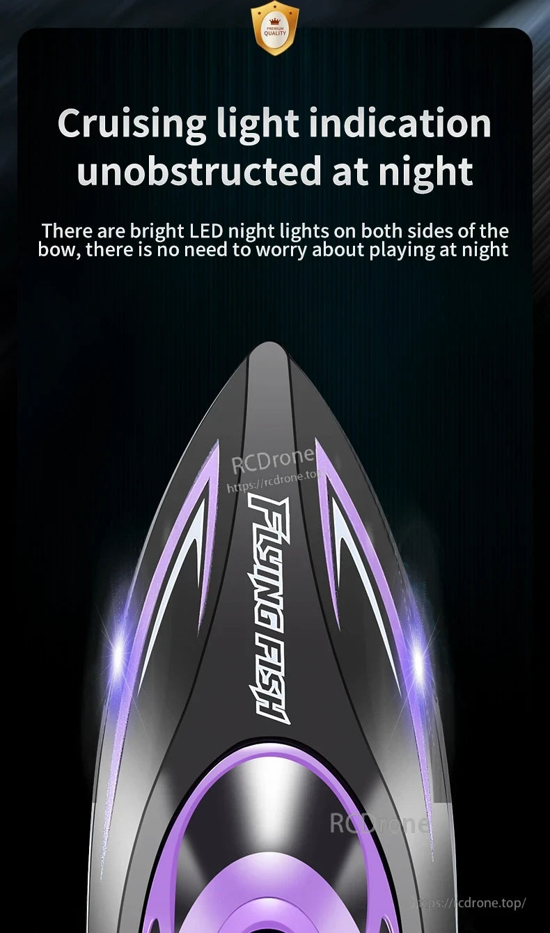 ANTSIR HJ812 RC Boat, RC boat with bright LED lights for night cruising, unobstructed visibility.