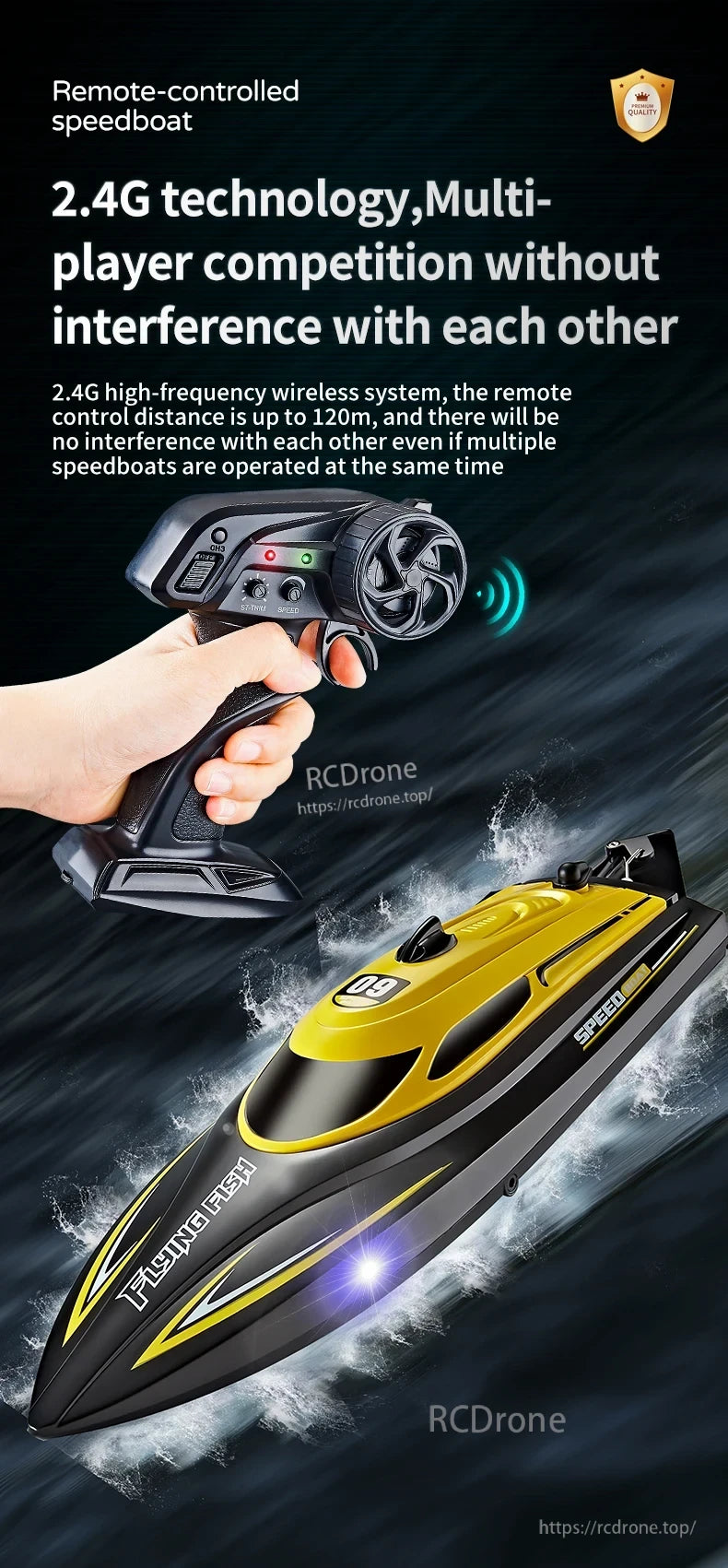 ANTSIR HJ812 RC Boat, Remote-controlled speedboat with 2.4G tech, 120m range, high-frequency wireless system, allows interference-free multi-player racing.