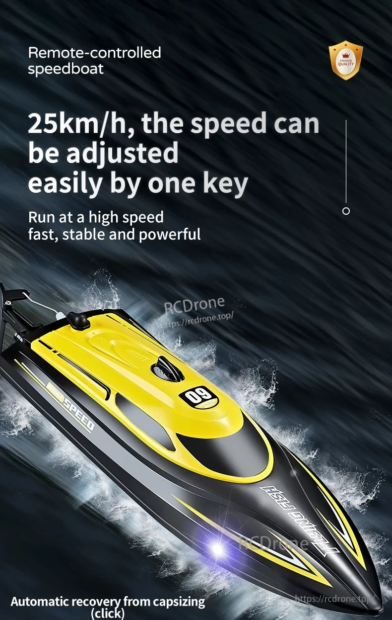 ANTSIR HJ812 RC Boat, High-speed remote-controlled boat with 25km/h, one-key control, stable performance, and automatic self-righting feature.