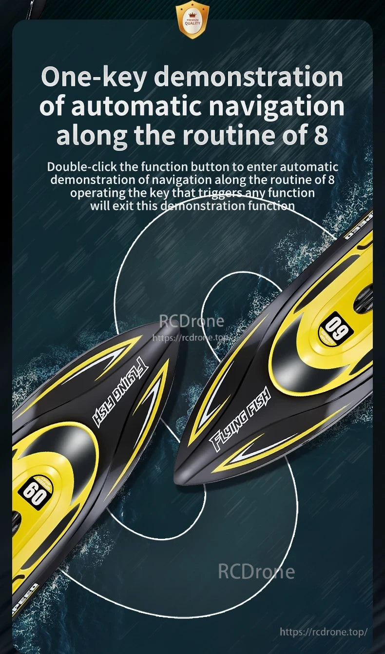 ANTSIR HJ812 RC Boat, One-key auto navigation, double-click for 8-figure routine, any key exits mode.