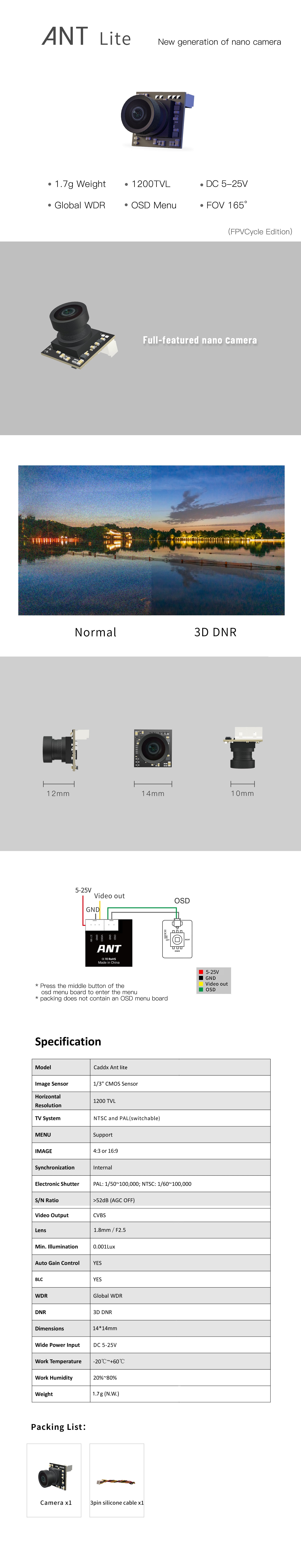 ANT Lite is a new generation of nano camera 1.7g Weight 2OOTV
