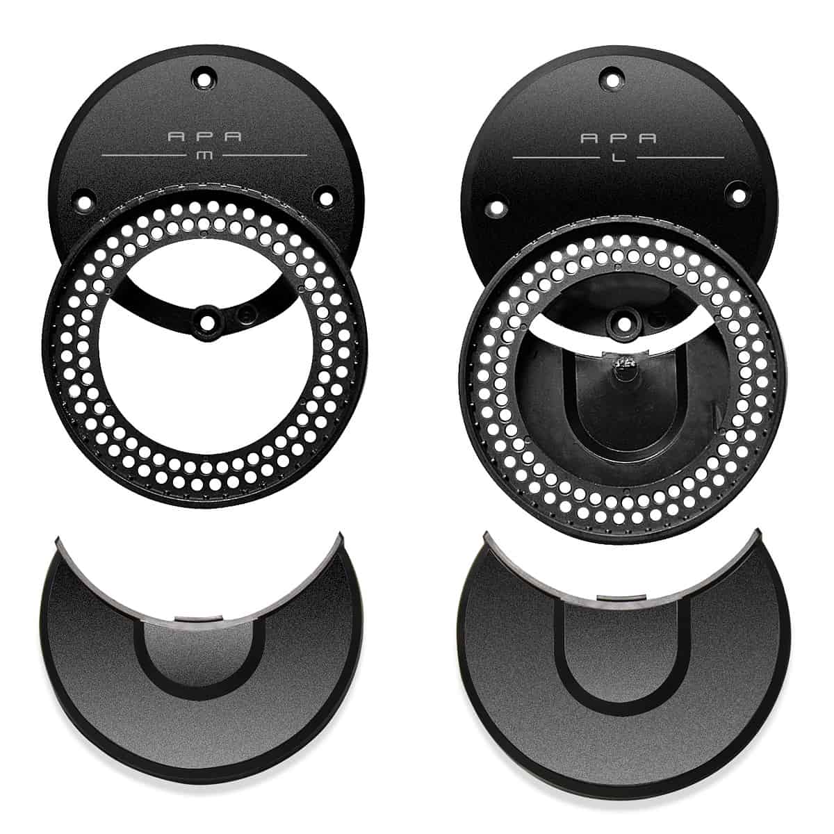Futaba 10PX APA drop down & angle adapter plate set, black circular plates and curved drop pieces