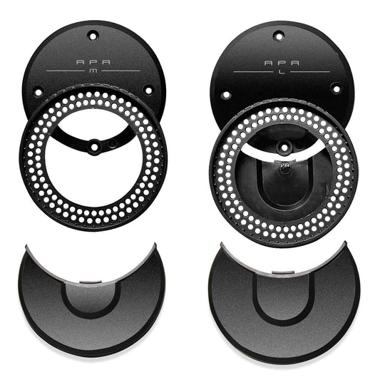Futaba 10PX APA drop down & angle adapter plate set, black circular plates and curved drop pieces