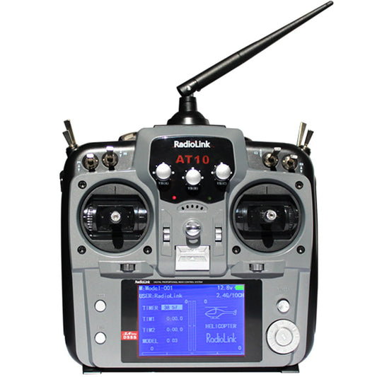 RadioLink AT10 - DSSS 2.4GHz 10CH Transmitter Tx & Receiver Rx Combo RC Radio Control System - сірий і червоний для літаків FPV Пульт дистанційного керування дроном