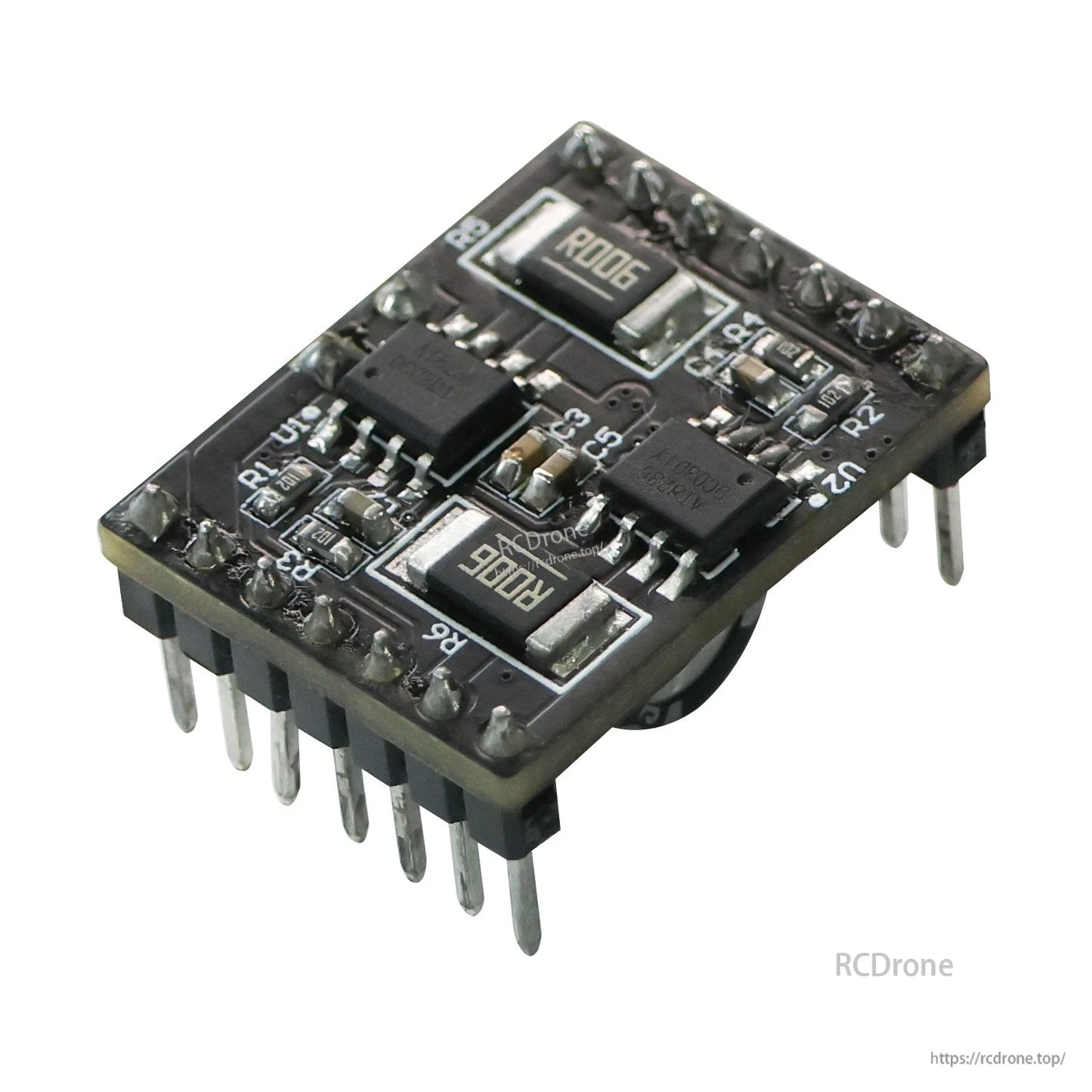 Black AT8236 driver module angled close-up showing components and dual R006 resistors