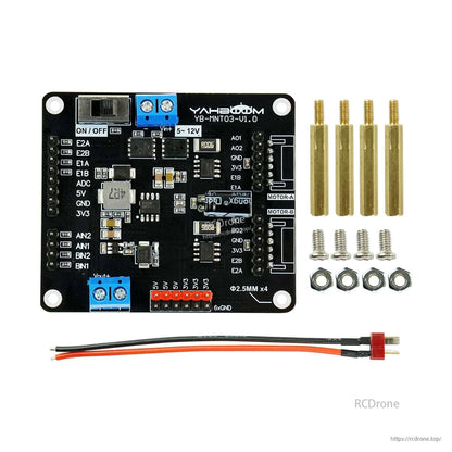 AT8236 motor drive module package contents with standoffs, screws, nuts and power lead cable