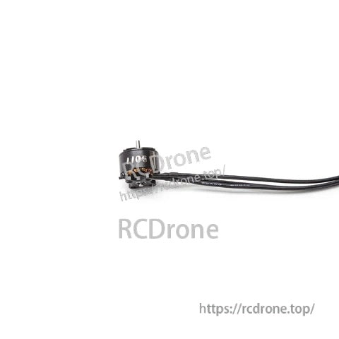 Side view of 1105-size outrunner motor with mounting base and extended 3-wire lead for RC airplane builds