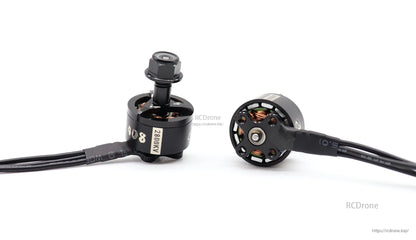 ATOMRC 1408 brushless motor pair showing side and bottom views with cable leads