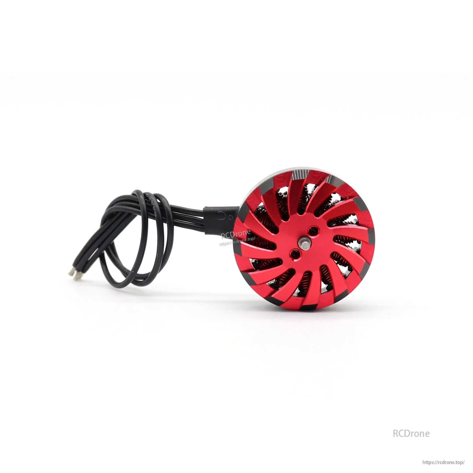 ATOMRC 2005 2400KV motor top view highlighting red vented rotor cap, center shaft, and wires