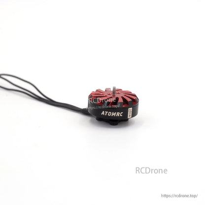 ATOMRC 2005 2400KV motor side profile showing ATOMRC logo, motor height, and lead exit