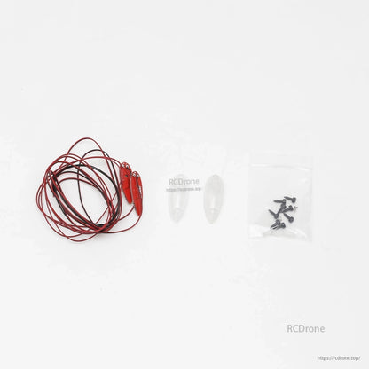 LED light wire set with two clear lenses and small bag of screws for ATOMRC Beluga aircraft