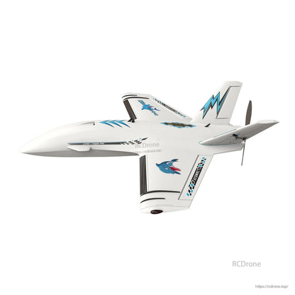 White Dolphin Pro FPV wing aircraft side profile showing nose shape, wing stripes, and V-tail