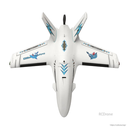 White FPV wing aircraft top-down view highlighting twin V-tail fins and center hatch area