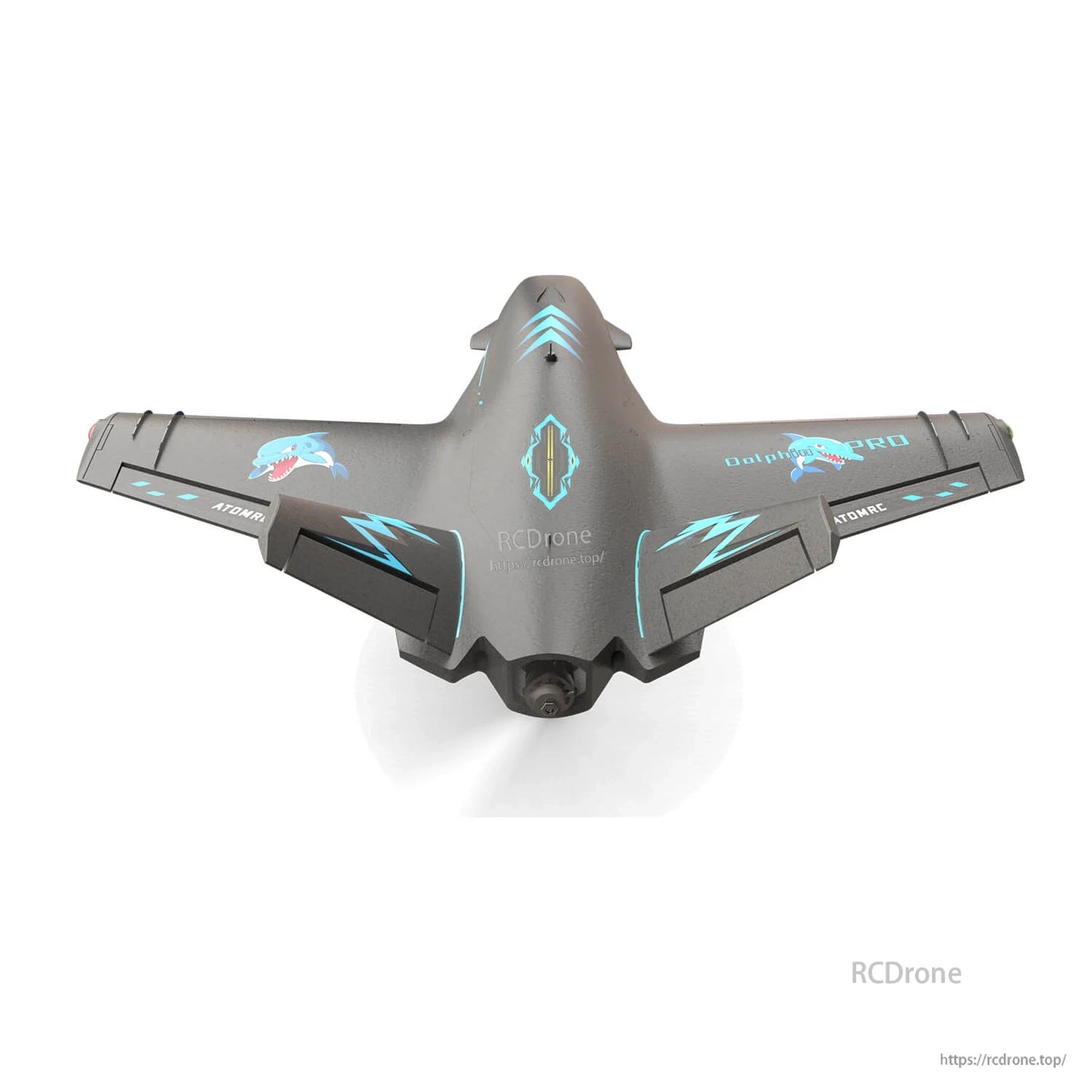 ATOMRC Dolphin Pro 800mm FPV fixed-wing aircraft top view, black EPP foam V-tail pusher