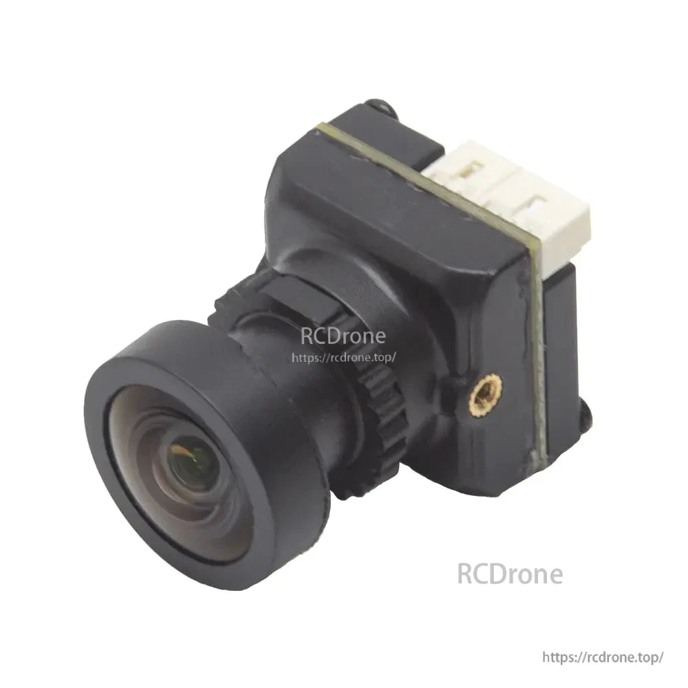 Mini FPV camera close-up with lens and connector on back