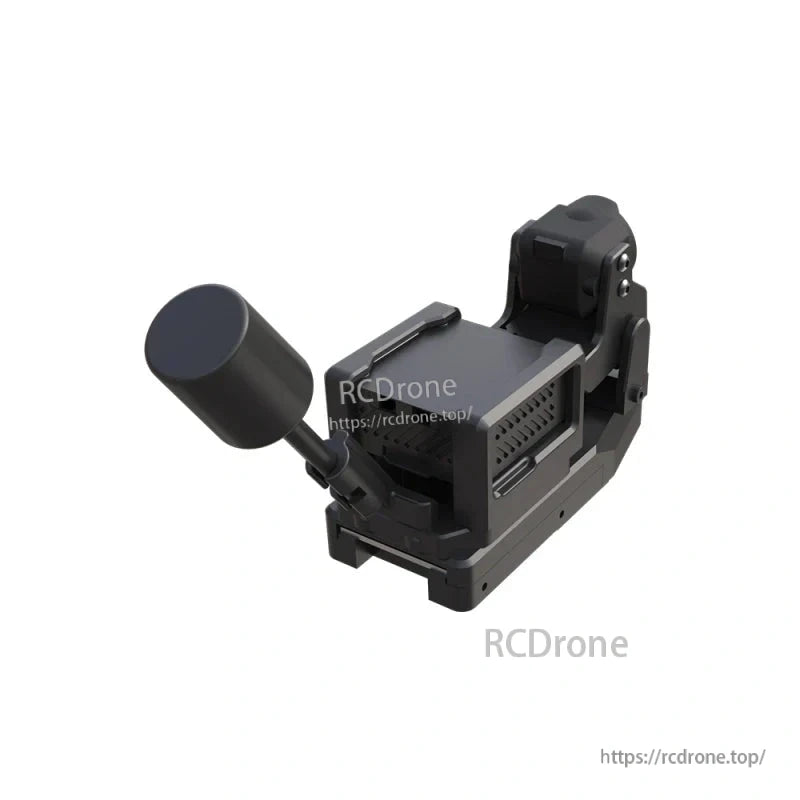 Rear view of gimbal mount showing module housing, vented side panel, and antenna