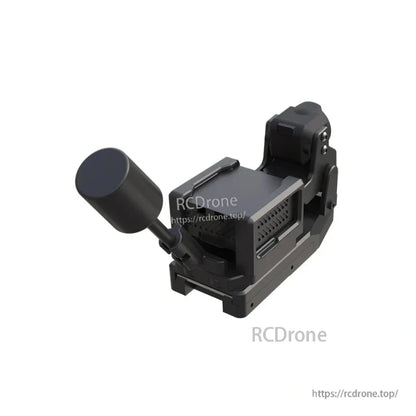 Rear view of gimbal mount showing module housing, vented side panel, and antenna