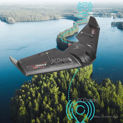 THEER Bat flying wing over landscape with illustrated route and location icons for navigation/INAV use