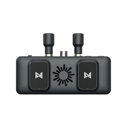Walksnail Avatar FPV VRX video receiver, front/top view with dual antennas and two button panels