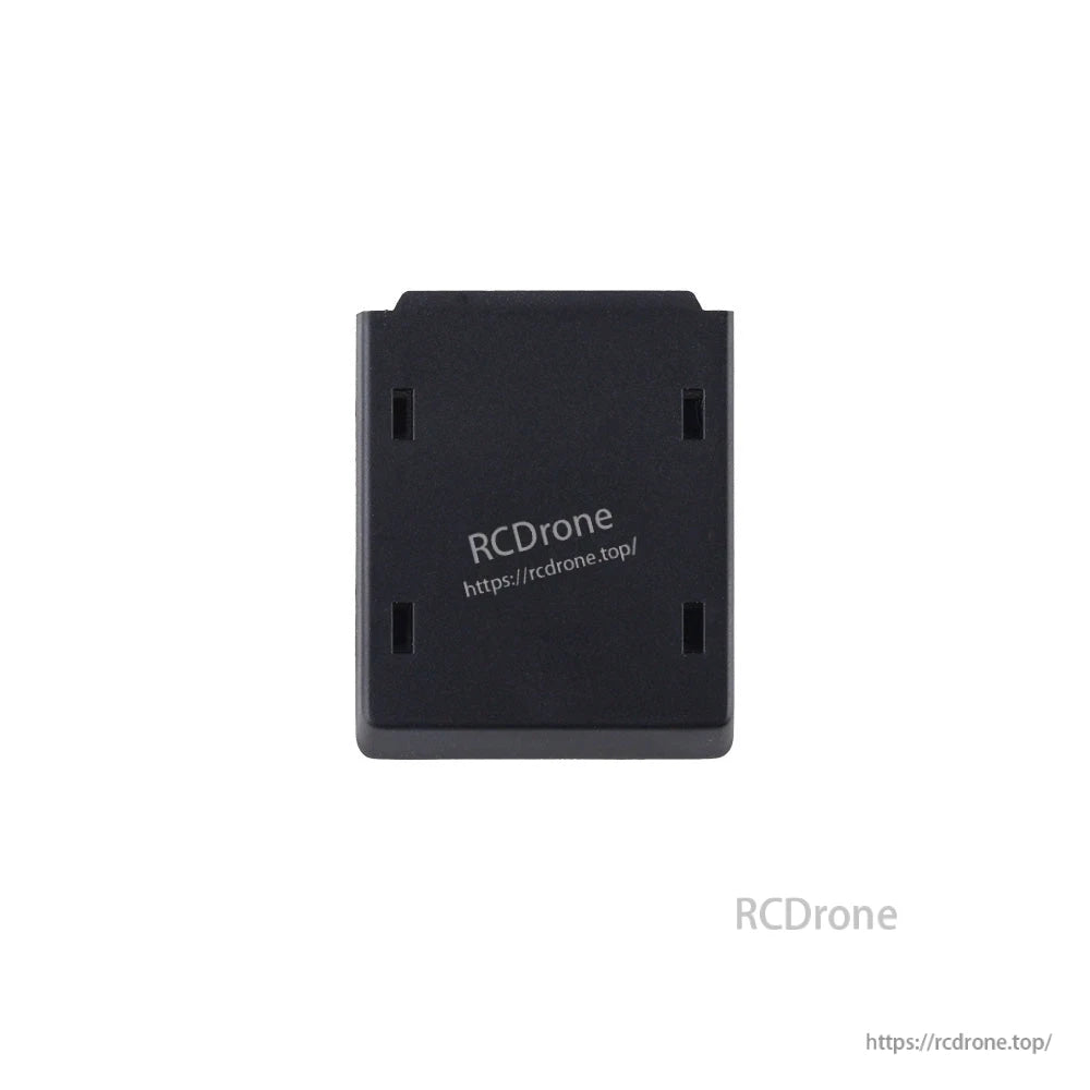 Rear view of black module cover showing printed RCDRone logo and website text