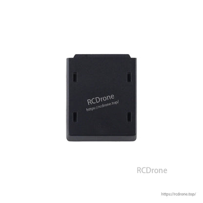 Rear view of black module cover showing printed RCDRone logo and website text