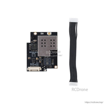 AX12 internal ExpressLRS RF module PCB with metal RF shield and included ribbon cable