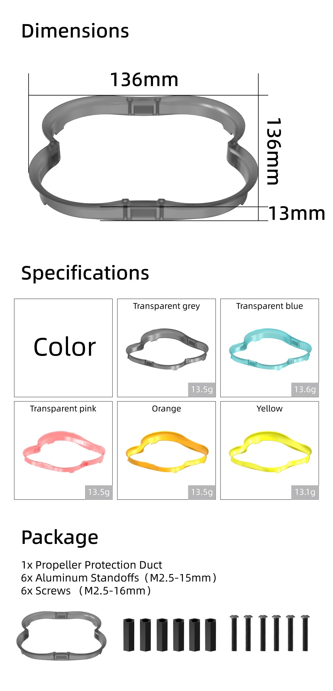 Package Ix Propeller Protection Duct 6x Aluminum Standoffs (M2.S