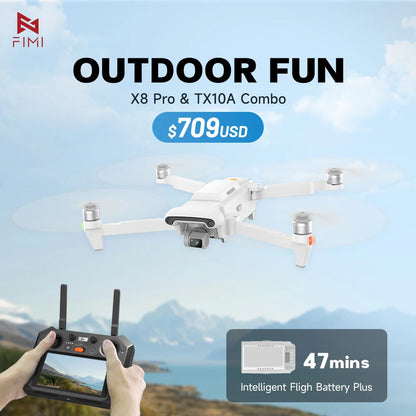 FIMI X8 Pro Camera Drone, Fimi X8 Pro drone with obstacle sensing, intelligent battery, and 47-minute flight time for $709.