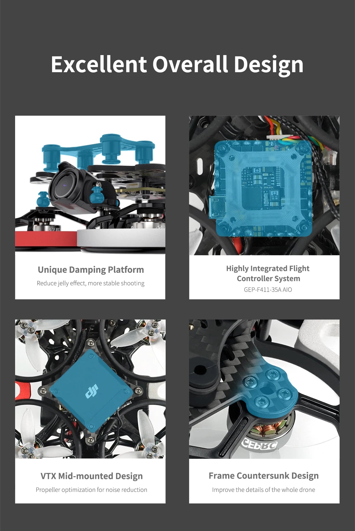 GEPRC Cinelog20 Analog FPV Drone - 2inch GEP-F411-35A AIO Caddx Ratel2 Cinewhoop 5500KV RC FPV Quadcopter Racing Freestyle Drone 16 GEPRC Cinelog20 Analog FPV Drone, GEP-F411-35A AIO VTX Mid-mounted Design Frame Counter