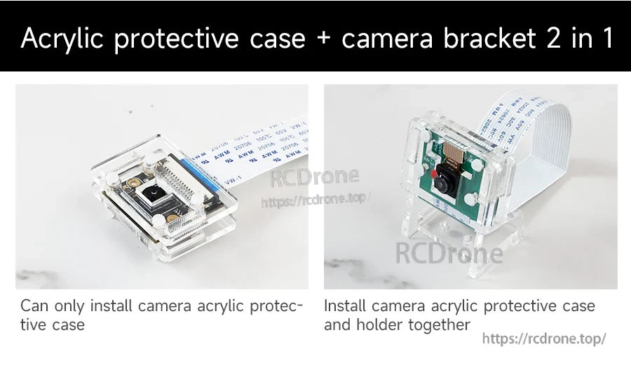 2-in-1 setup options for the CSI Camera Acrylic Protective Case: cover-only or assembled with the stand