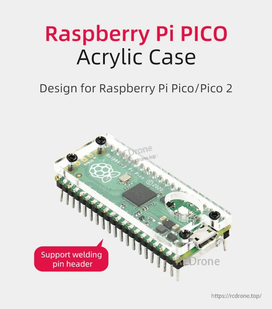 Yahboom acrylic protective case installed on Raspberry Pi Pico, transparent 2-piece cover with USB and button access