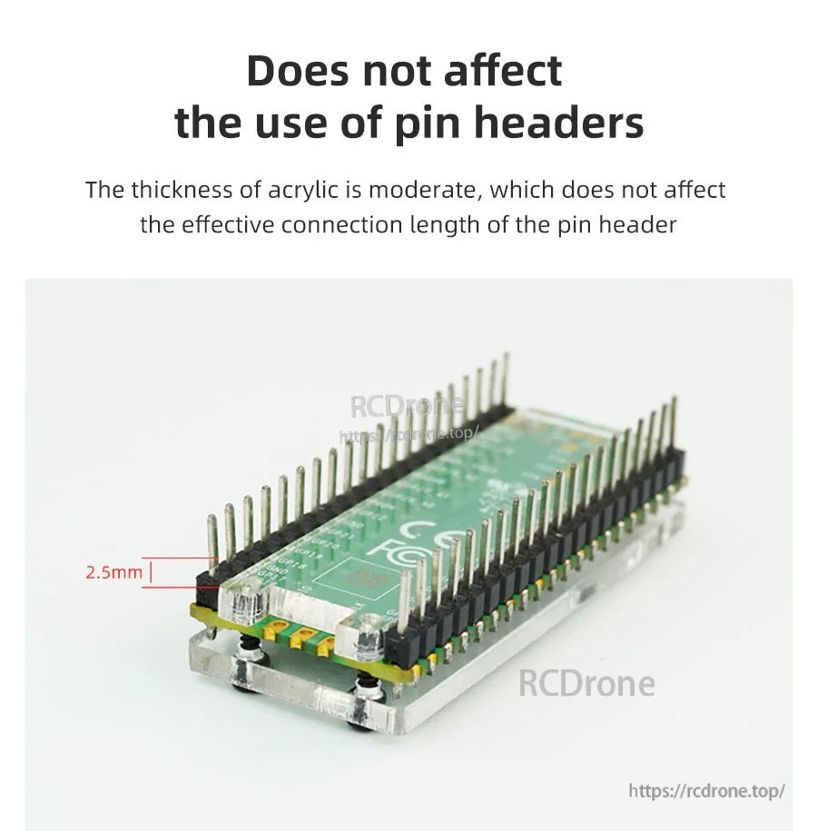 Acrylic case thickness about 2.5 mm, designed to keep pin headers usable and maintain connection length