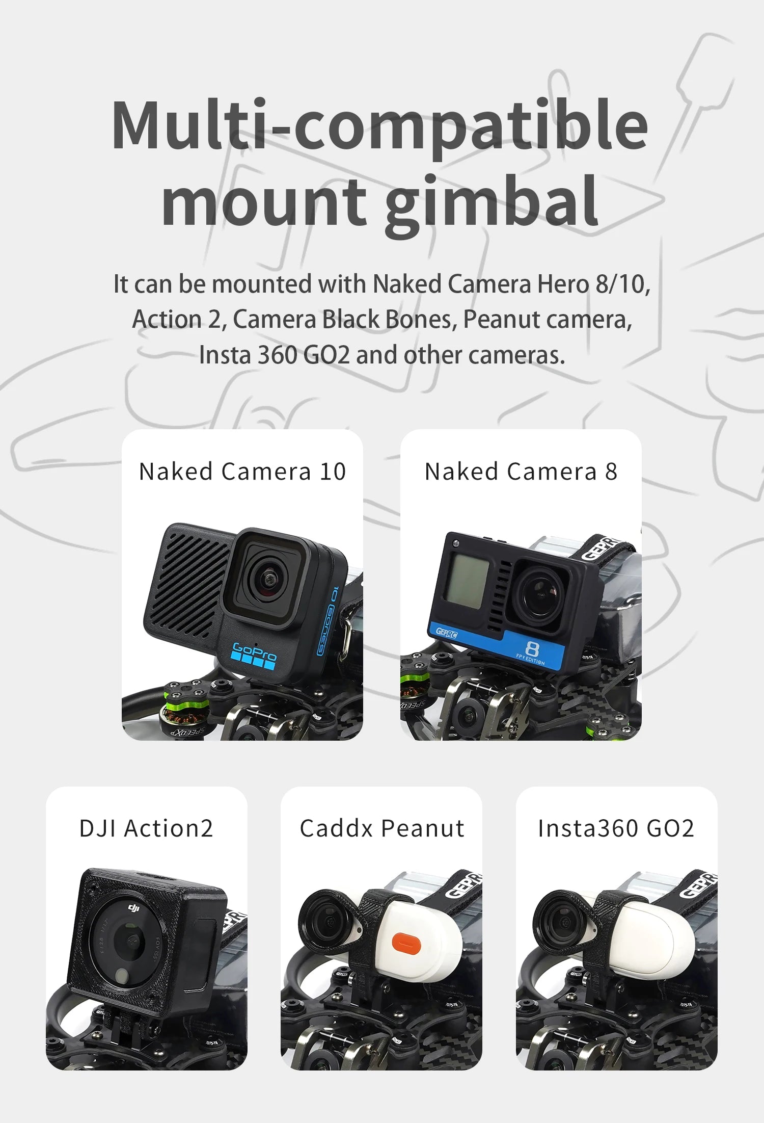 GEPRC Cinebot30 HD - Runcam Link Wasp 4S FPV, GEPRC Cinebot30 HD, gimbal can be mounted with Naked Camera Hero 8/10, Action 2, Camera Black