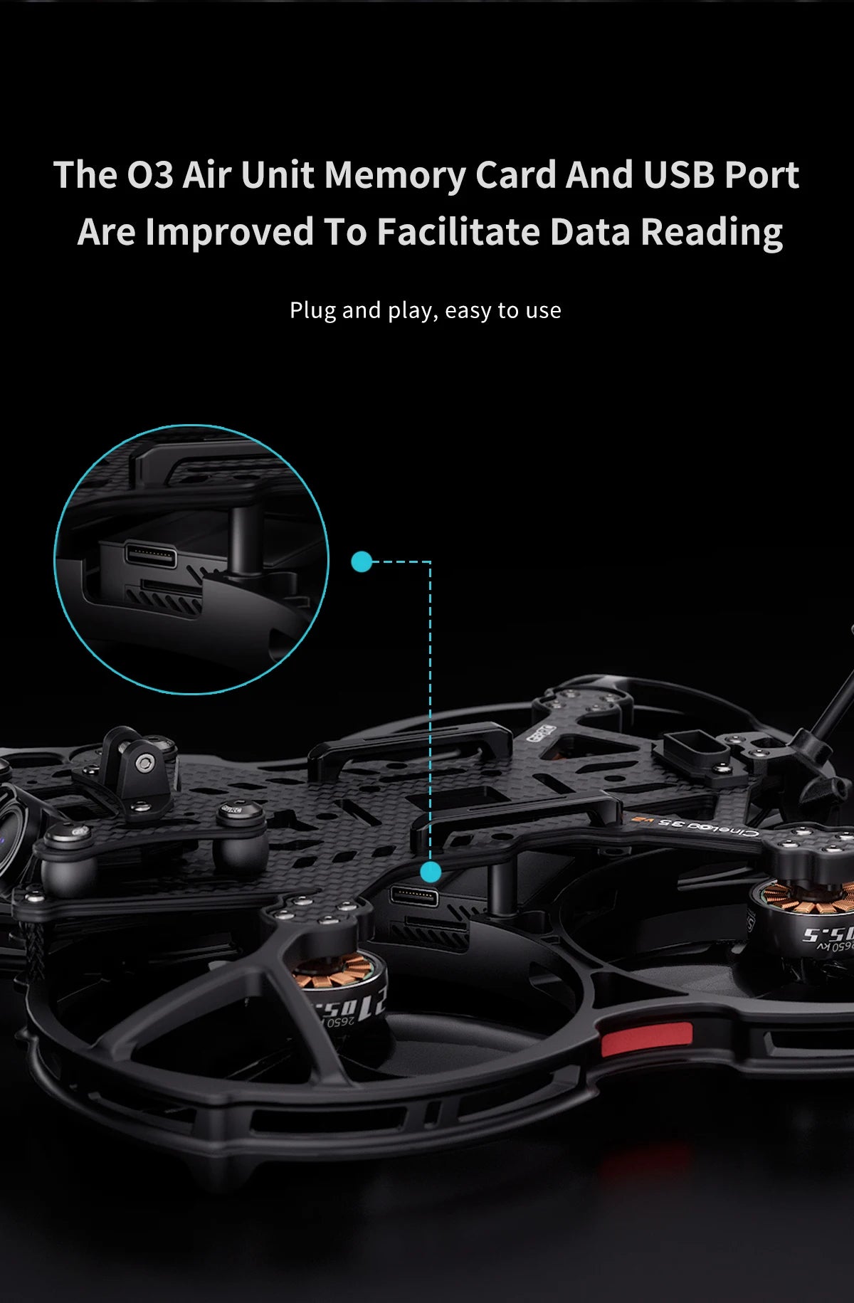 GEPRC Cinelog35 V2 Analog FPV Drone - System 2650KV VTX SPEEDX2 ICM 42688-P F722-45A AIO V2 RC Quadcopter Freestyle Drone 11 GEPRC Cinelog35 V2 Analog FPV Drone, The 03 Air Unit Memory Card And USB Port Are Improved To Facilitate Data Reading Plug and