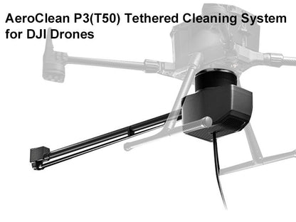 The AeroClean P3 is a tethered cleaning system designed for DJI drones with a 3-10kg payload.