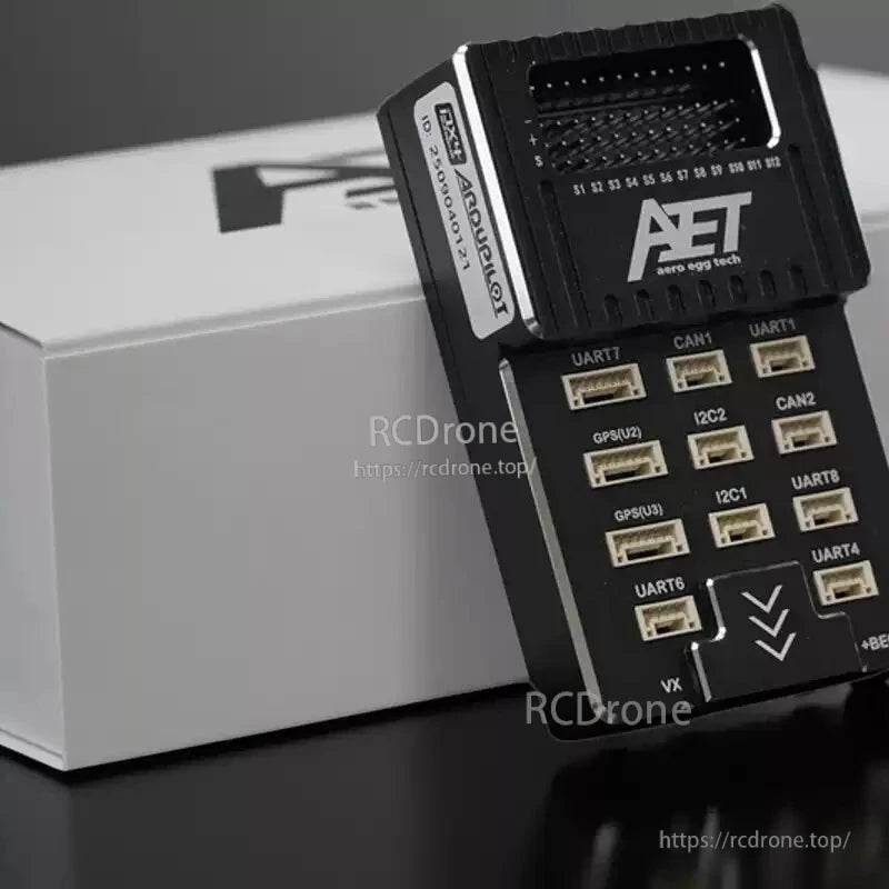 AeroEggTech AET-U7 STM32H753 flight controller offers triple IMU, dual barometer, IST-8310, labeled ports, and a compact black design for professional drones.