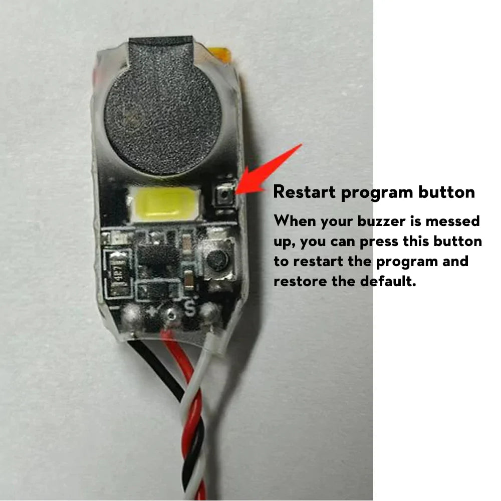 FLYWOO Finder V1.0 w/ LED BUZZER 5 Restart program button When buzzer is messed UP, can press this button to