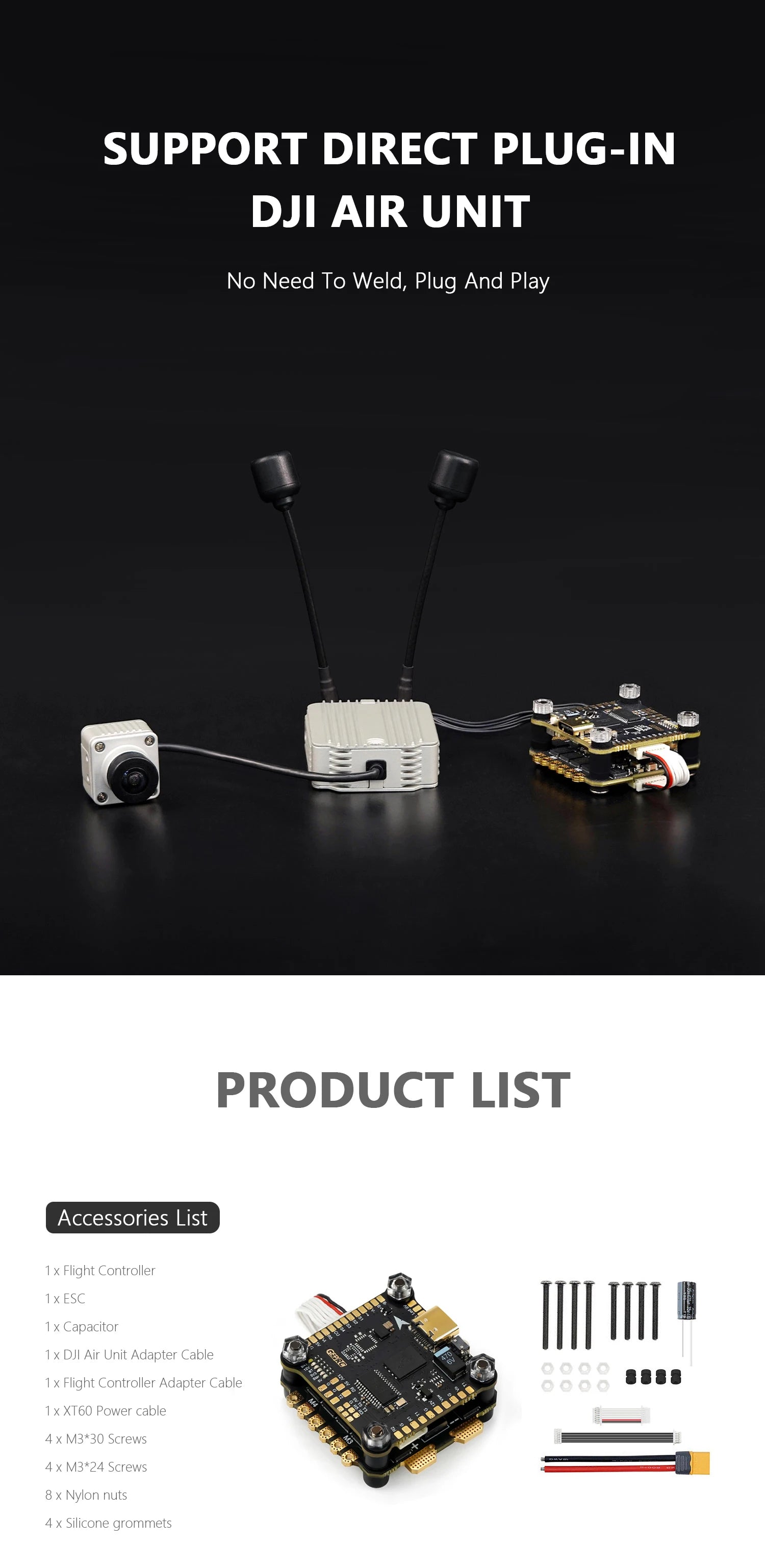 GEPRC SPAN F722-BT-HD V2 Stack - Flight Controller Stack F7 BL32 50A 96K 4IN1 ESC SUPPORT BLUETOOTH PARAMETER TUNING 17 GEPRC SPAN F722-BT-HD V2 Stack, X Flight Controller Ix ESC 1x Capacitor 1x DJI Air