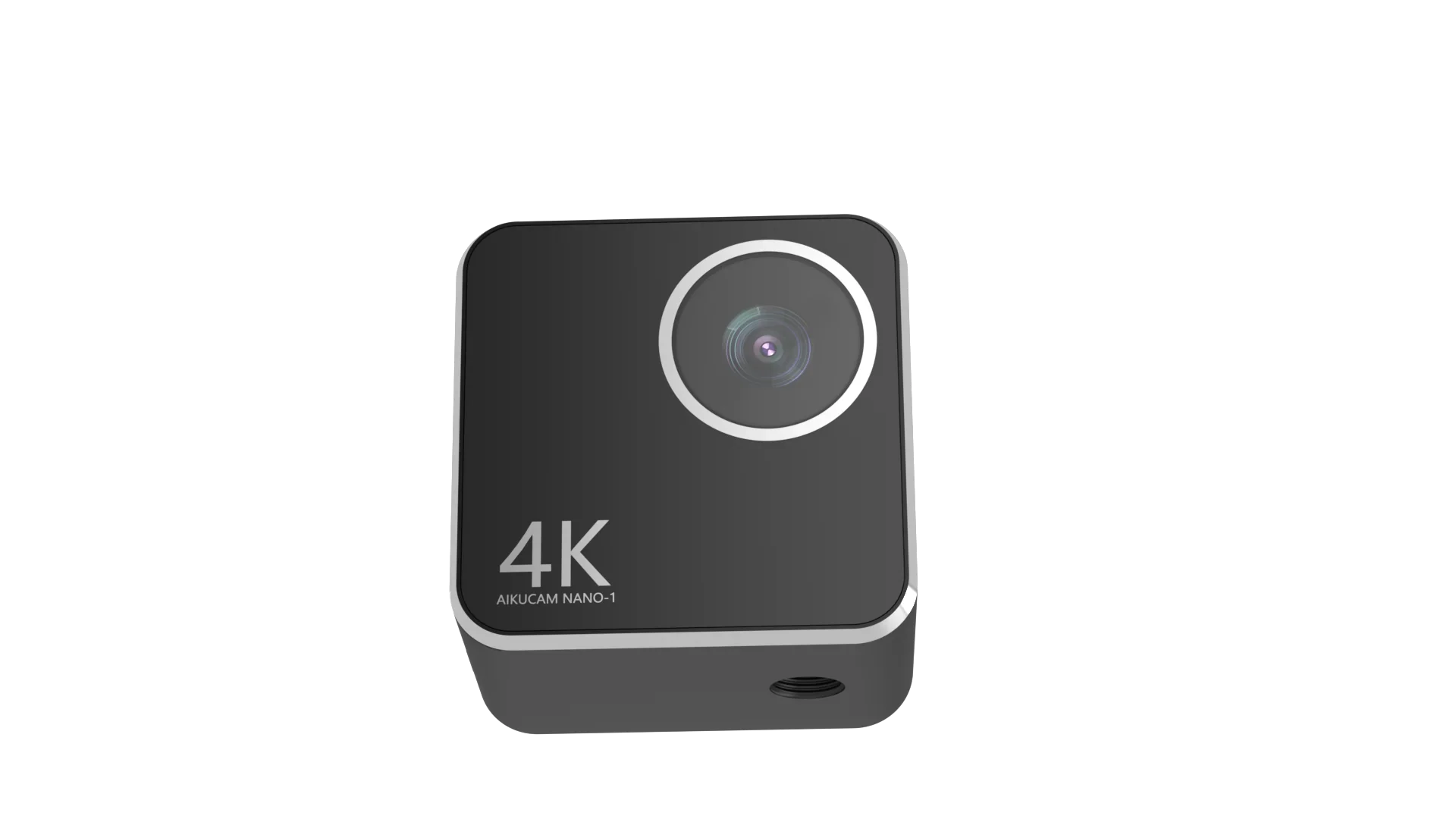 AiKUCAM NANO 1 Mini Action FPV Camera front view, compact cube design with wide-angle lens and 4K marking