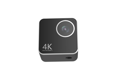 AiKUCAM NANO 1 Mini Action FPV Camera front view, compact cube design with wide-angle lens and 4K marking
