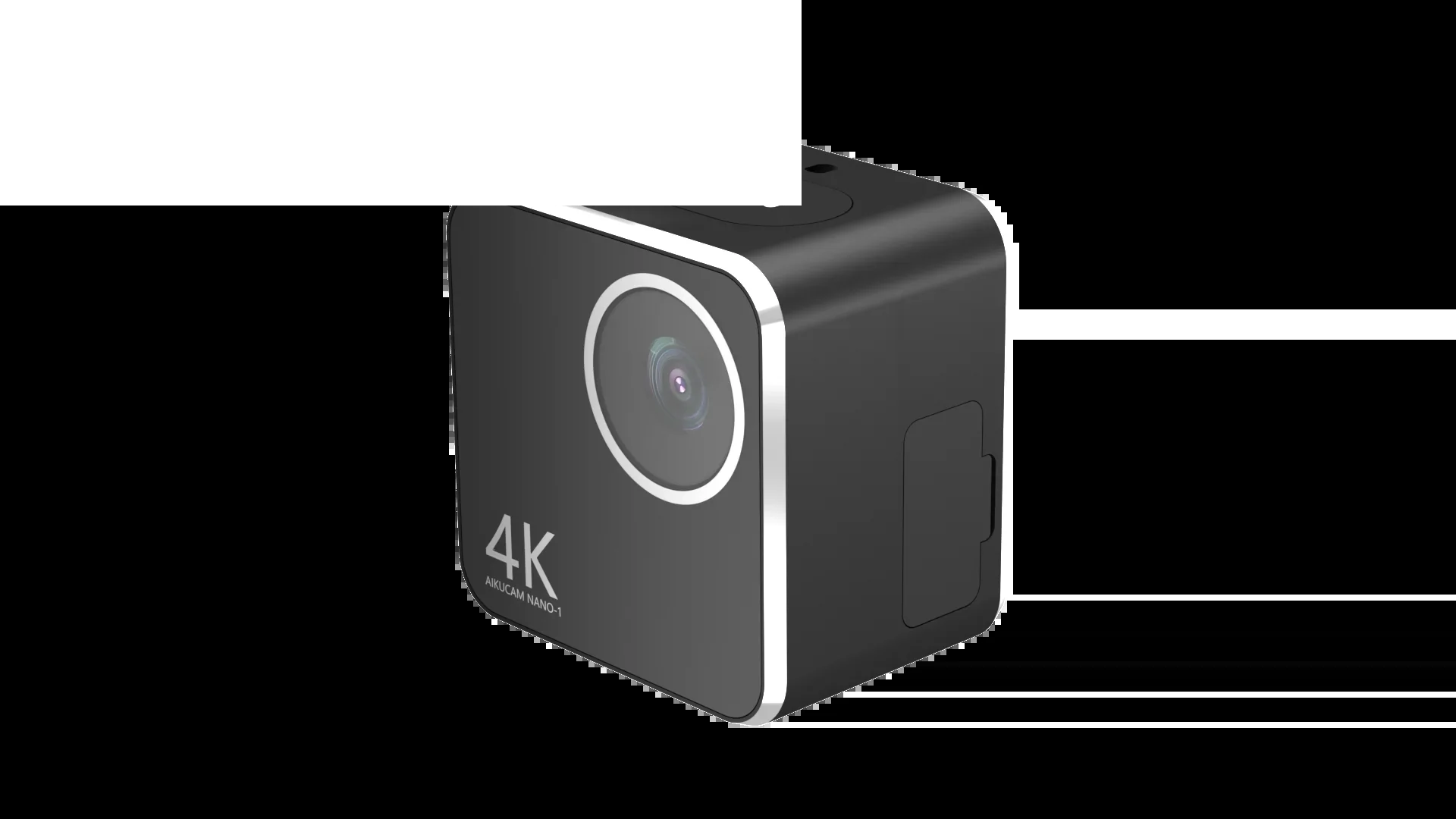 AiKUCAM NANO 1 Mini Action FPV Camera angled front-right view showing lens bezel and compact body shape