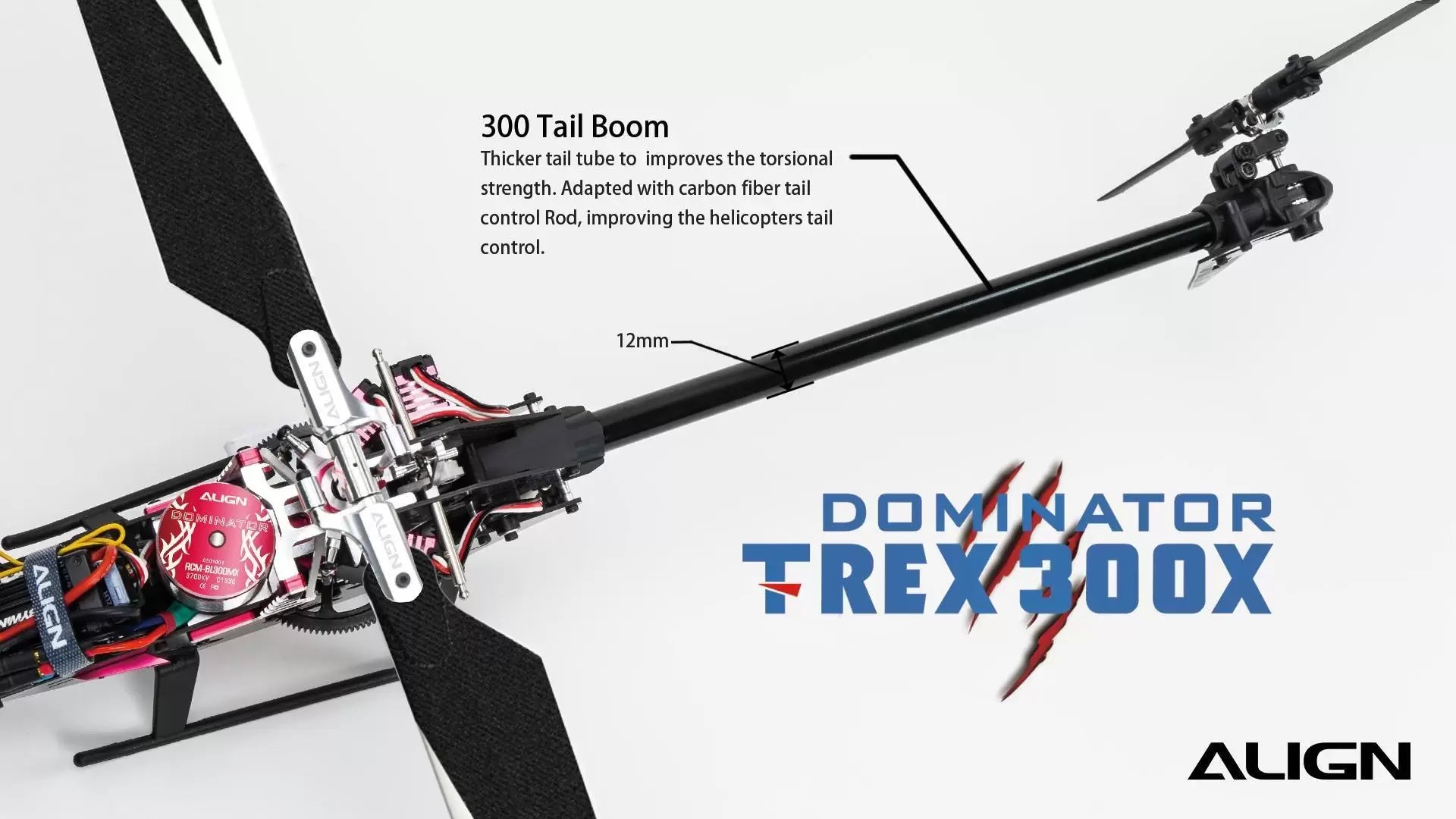 Align T-REX 300X Dominator RC Helicopter, T-REX 300X Dominator RC helicopter features improved design for enhanced performance.