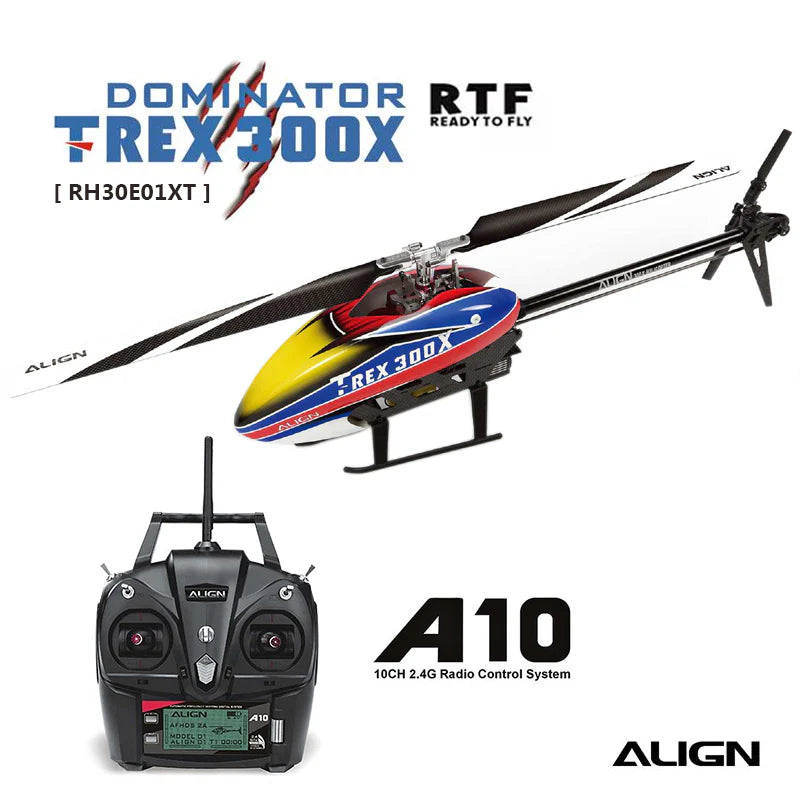 The Align T-REX 300X Dominator RC Helicopter Combo Kit includes two models with an A10 radio ready to fly.
