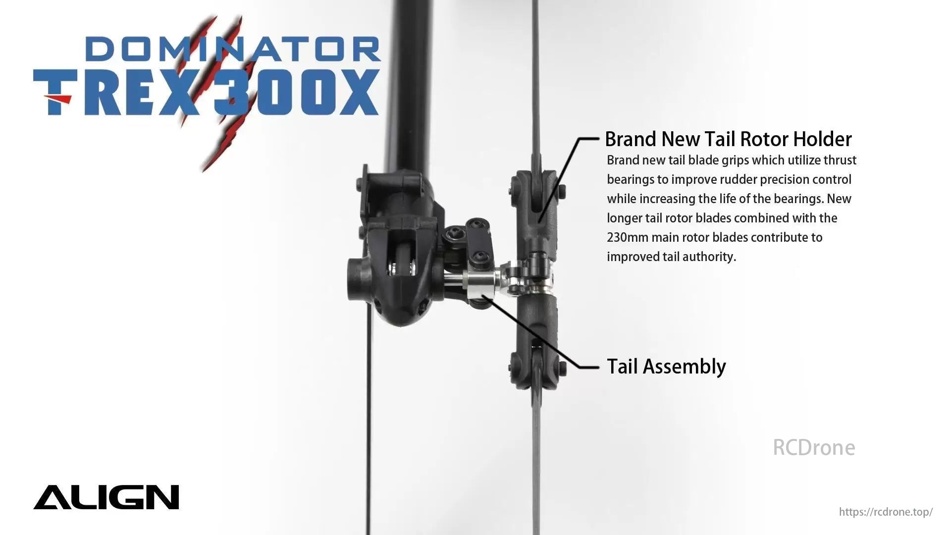 Align T-REX 300X Dominator RC Helicopter, T-REX helicopter features improved rudder precision and bearing life with new tail rotor holder and thrust bearings.